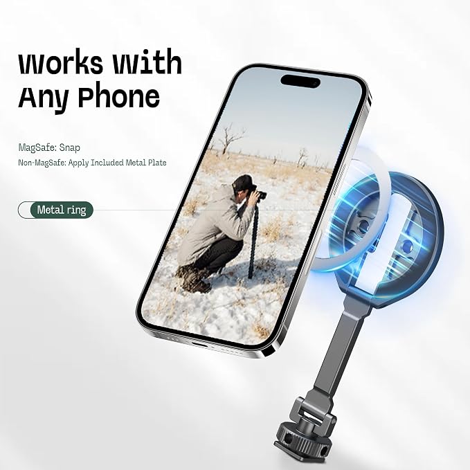 FANAUE Magnetic Phone Tripod Mount with Cold Shoe Mount, Adjustable Rotatable Phone Holder Adapter for iPhone 17/16/15/14/13 Serie, Camera Monitoring, Tripods - Image 2