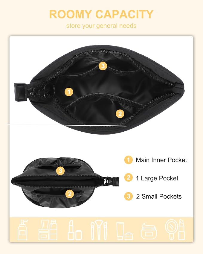 Relavel Mini Makeup Bag, Cute Toiletry Bag Organizer, Black | Smaller Cosmetic Pouch for Women, Portable Traveling Car Bag for Essentials with Compartment - Image 3