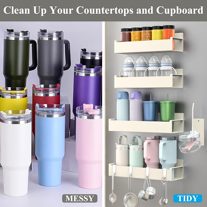HuggieGems Magnetic Water Bottle Holder for Refrigerator, Cup Holder Organizer for Stanley and Tumbler for Kitchen, 4 Pack, Cream White - Image 5