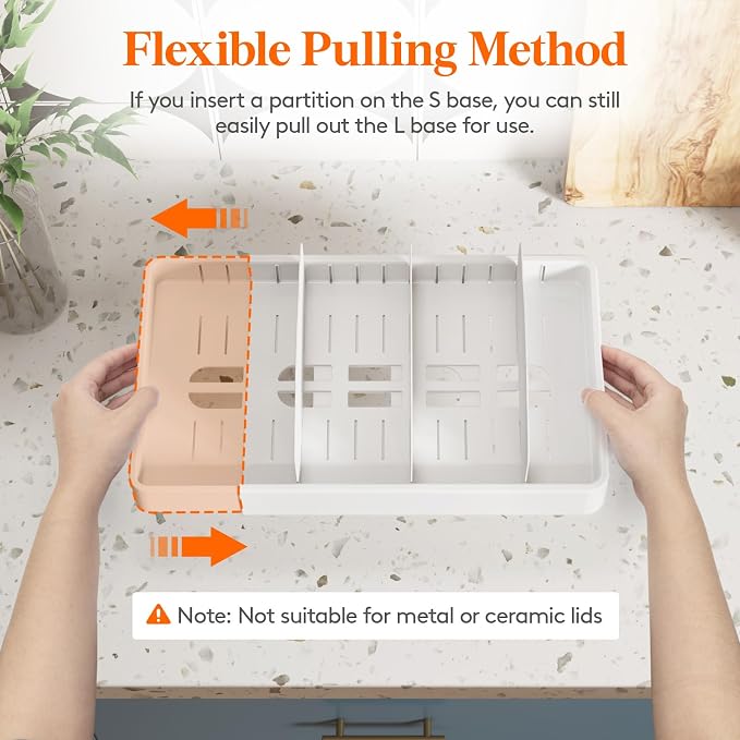 Lifewit Kitchen Cabinet Organizer for Food Contanier Lid with 9 Sections | Expandable Lid Holder with 8 Adjustable Dividers for Pantry Organizers and Storage, White, Extra Large, 13"-24" - Image 5