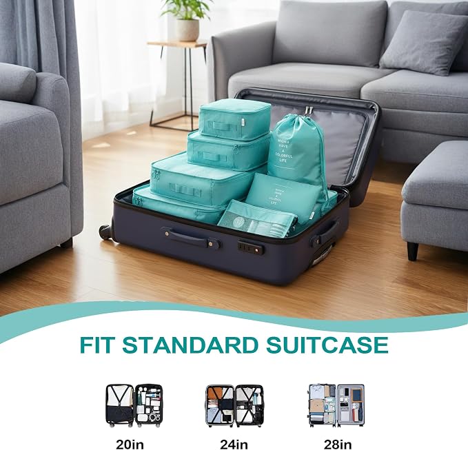 11 Set Packing Cubes for Travel, Anti-Tearing Suitcase Organizer | Luggage with Shoe & Hanging Toiletry Bag, 7 Travel Packing Cubes, Green, 1 Clear Toiletries Bag , 3 Portable Toothbrush Cases - Image 4