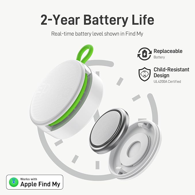 Epicka Tracker Tags with Adjustable Strap, 2-Year Battery, 4 Pack, White | Works with Apple Find My (iOS Only), IP67 Waterproof, NFC-Enabled Item Finder for Keys, Luggage, Bikes, and Pets - Image 2