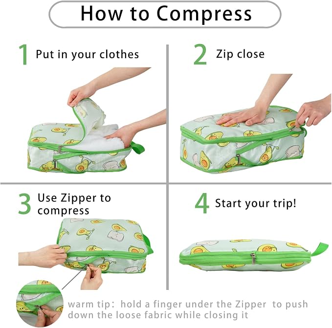 6 Pcs Compression Packing Cubes for Travel, Waterproof Luggage Organizer Washable Storage Bags Set - Packaging Cubes for Backpack Travel and Carry-Ons - Image 2