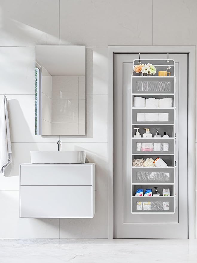 JARLINK Over the Door Organizer for Bedroom, Pantry, Bathroom, 5 Shelf Grey | Anti-Tilt Design, 44 lb Load Capacity, Hanging Door Organizer with 5 Large Capacity Pockets, Behind Door Storage for Nursery - Image 2