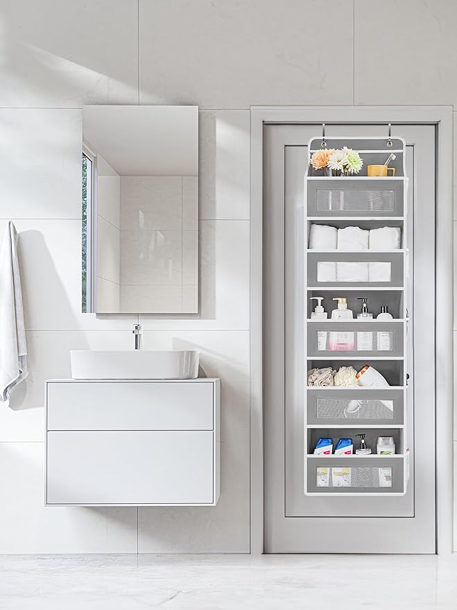 JARLINK Over the Door Organizer for Pantry, Bathroom, 5 Shelf Grey, 2 Pack | Anti-Tilt Design, 44 lb Load Capacity, Hanging Door Organizer with 5 Large Capacity Pockets, Behind Door Storage for Nursery - Image 2