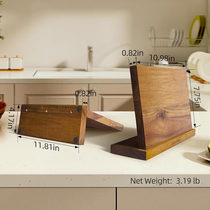 Magnetic Knife Block, Teak Wood Utensils Holder, Strong Magnet Stand for Kitchen Counter (10.8 x 8 Inches, Without Knives) - Image 6