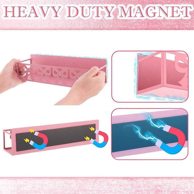 Beeveer 2 Pcs Magnetic Spice Rack for Refrigerator, Pink Bow | Magnetic, No Drilling, Pink Bow Kitchen Decor, Pink Home Accessories, 2 Sizes Metal Storage Shelf for Fridge Spices - Image 2