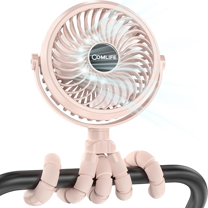 COMLIFE Baby Stroller Fan With Light, Rechargeable Battery Operated, Max 10Hrs Cooling, 3 Speeds, 360° Rotate USB Desk Fan, Flexible Tripod Clip On Fan for Stroller Car Seat Crib Treadmill Golf Cart by COMLIFE
