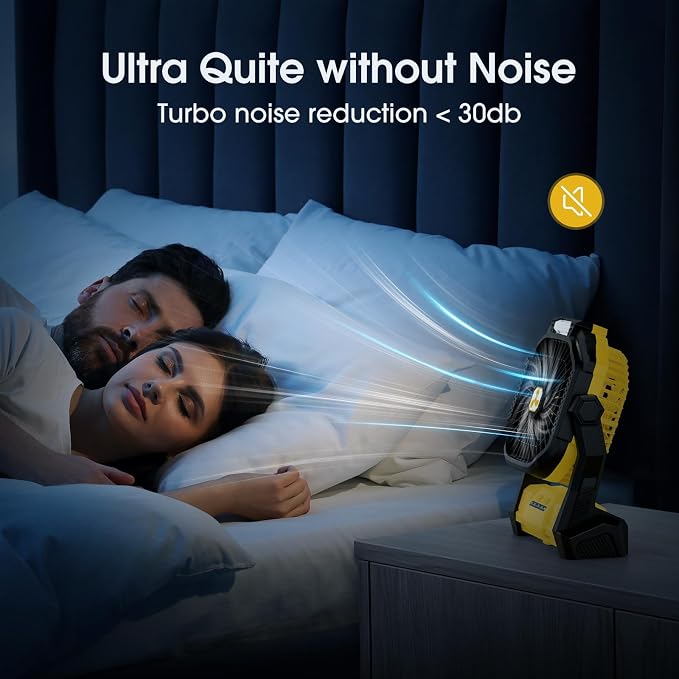 Portable Fan Rechargeable 20000mAh Cordless Battery Powered Camping Fan | with LED Lantern, Small Table Fan, USB Battery Operated Fans for Travel Bedroom Home Camping Tent Office Beach Desk Yellow - Image 5
