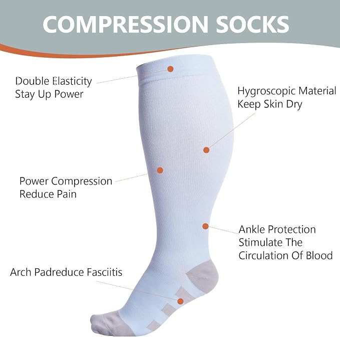 Abodhu Plus Size Compression Socks for Women& Men 15-20mmHg Wide Calf Knee High Socks - Image 5
