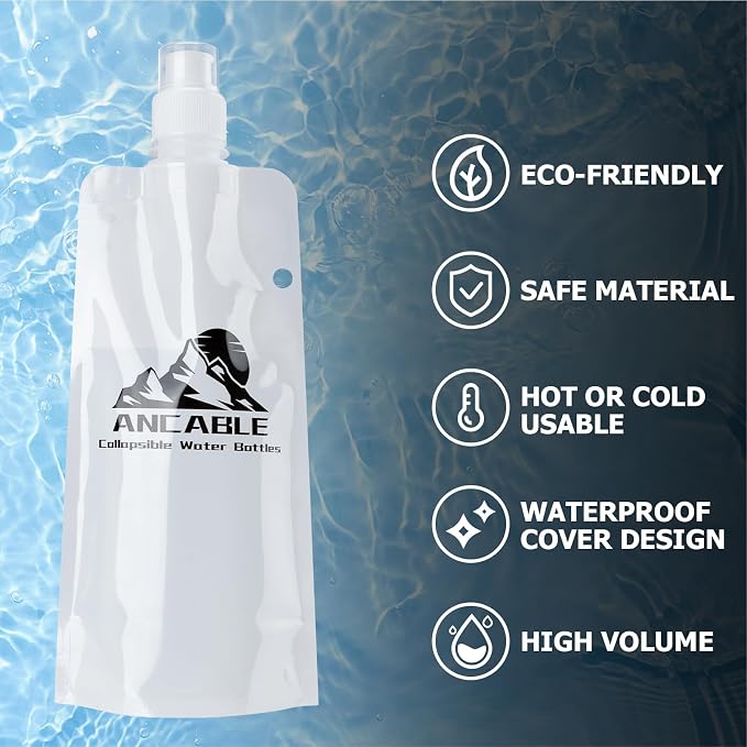 Ancable 17oz Collapsible Water Bottles, 6-Pack Reusable Travel Foldable Water Bottles for Hiking Camping Running Bike, BPA-Free Water Bottle, White - Image 4