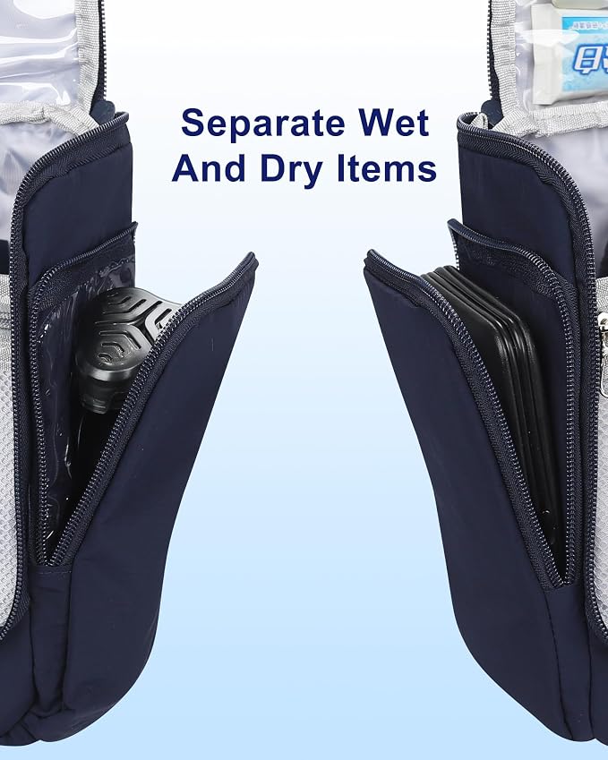 Relavel Hanging Toiletry Bag for Men, Travel Toiletries Bag Water-resistant Large Makeup Cosmetic Organizer Storage, Shaving Dopp Kit Shower Bathroom Hygiene Bags Travel Essentials (Navy Blue) - Image 3