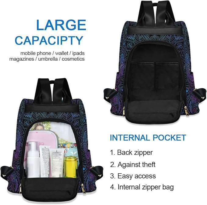 ALAZA Boho Mandala Ethnic Bohemian Backpack Purse for Women Anti Theft Fashion Back Pack Shoulder Bag - Image 5