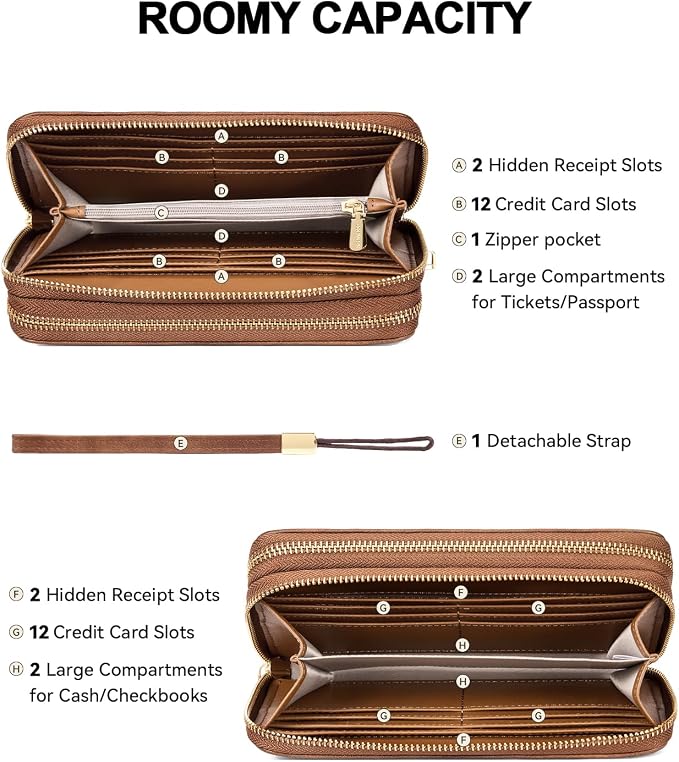 BOSTANTEN Wristlet Wallets for Women RFID Large Capacity Clutch Wallet | 24 Card Slots, 2 Zipper Pockets, Phone ＆ Card Holder, Zip Around, Hand Strap, Vegan Leather, Great Gifts - Image 7