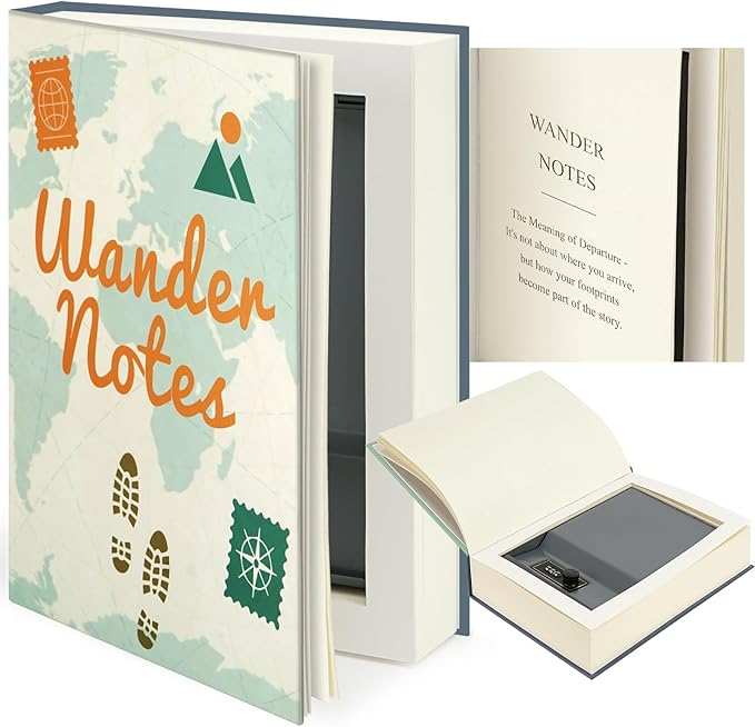 Decorative Book Safe with Combination Lock, Realistic Paper Page Design Hidden Storage Box, Secret Diversion Safe for Cash, Phone, Passport, and Valuables – for Home Office Bookshelf - Wander Notes by UWILLION