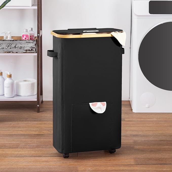 Vincona Laundry Basket with Wheels, Tall Dirty Clothes Hamper on Wheels, Rolling Laundry Hamper with lid for Dorm, Bedroom and Bathroom - Image 6