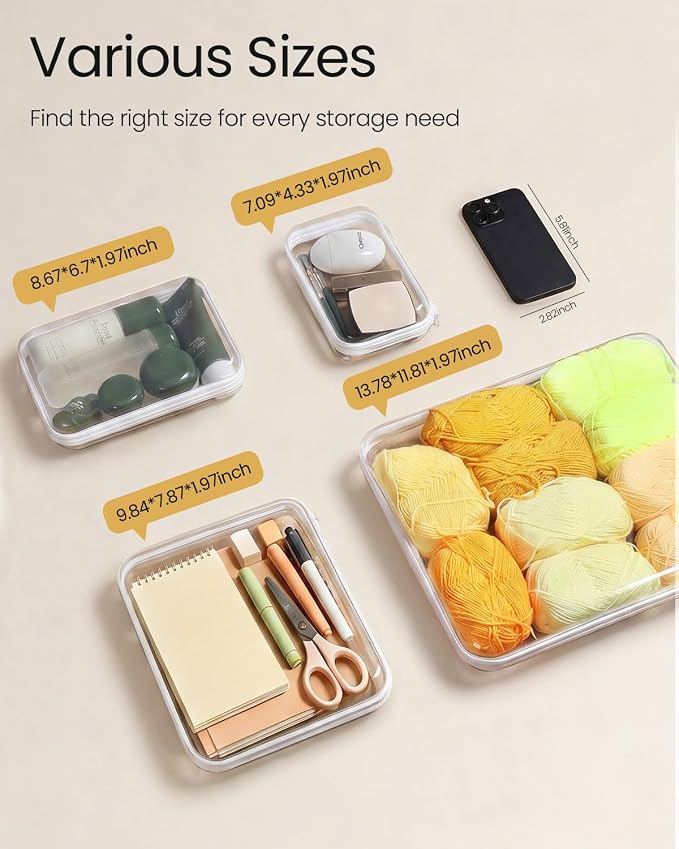 6 Pack Mixed Size White Clear Hard Shell Zipper Case, Diaper Bag Organizer Pouches, Water-Resistant Storage Bins for Board Games, Toys, Cables, Crafts, Toiletries, Travel, 2XL 2L 2S - Image 6