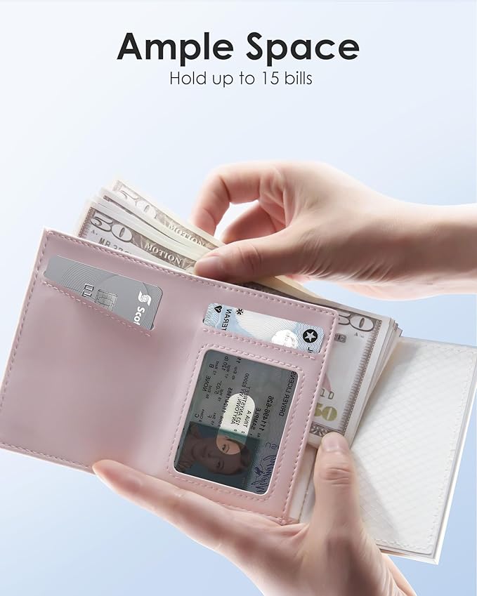 QLD RFID Wallet Women - Small Slim Trifold Wallet Anti-Theft Pop up Card Holder, Minimalist, Ultra Thin, Front Pocket, Premium Leather, 9-11 Cards Capacity | ID Window | Cash Slot - Image 6