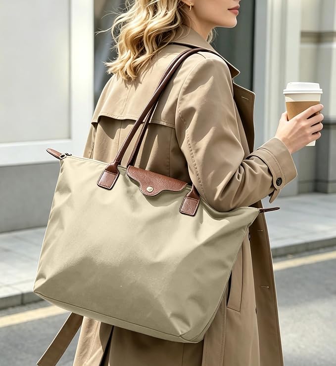 Nylon Tote Bag for Women, Lightweight Foldable Shoulder Tote with Zipper, Large Work Travel Bag for Everyday Use - Image 2