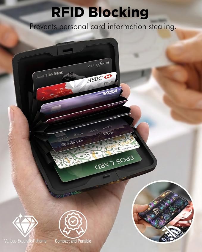 Maicican RFID Blocking Aluminum Credit Card Holder | Slim Metal Wallet for Women & Men, Business Card Case for Travel, Fits Front Pocket, Card holder wallet - Skeleton bookshelf - Image 2