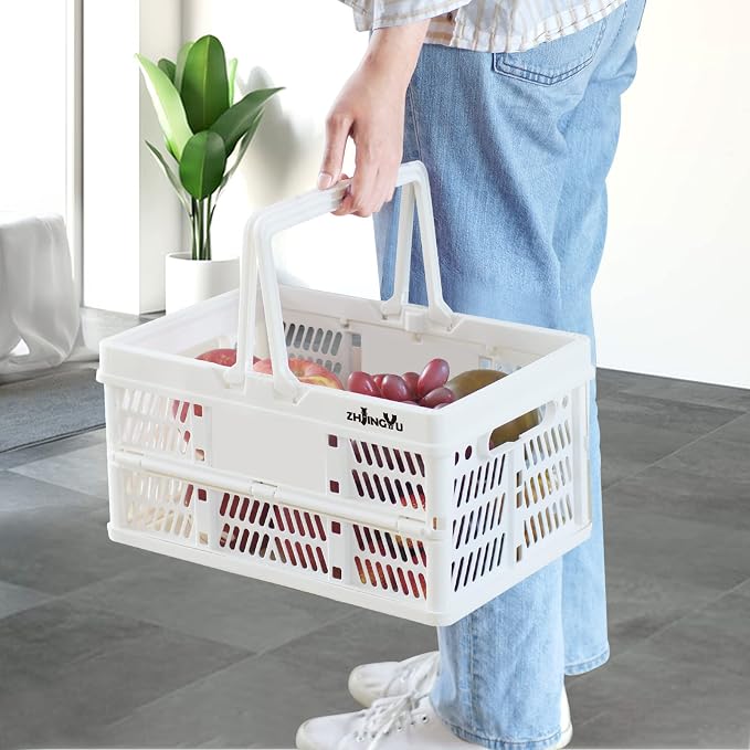 Plastic crates for storage,plastic baskets for organizing,14.96x9.84x7.87" | Foldable Shopping crate with Handles,collapsible storage crate,basket for car Garden Kitchen,Bathroom,office - Image 2