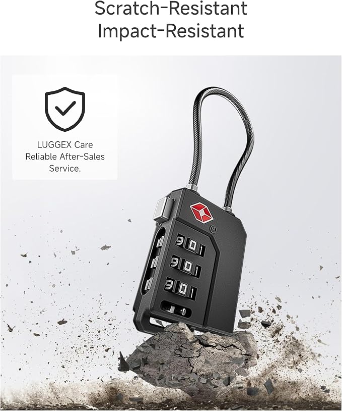 LUGGEX 4 Pack TSA Locks for Luggage, Luggage Locks TSA Approved | Suitcase Locks in Gift Box, Ultra-Light 33g Combination Cable Locks, Easy-Read Dials for Suitcase Backpack Gym, Blue - Image 2