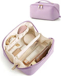 BAGSMART Makeup Bag Travel Cosmetic Bag,Women Toiletry Case, Lilac | Make Up Bag Flat Open Toiletry Bag for Women, PU Leather Travel Essentials Wide-open Skincare,Brushes Organizer Case Large by BAGSMART