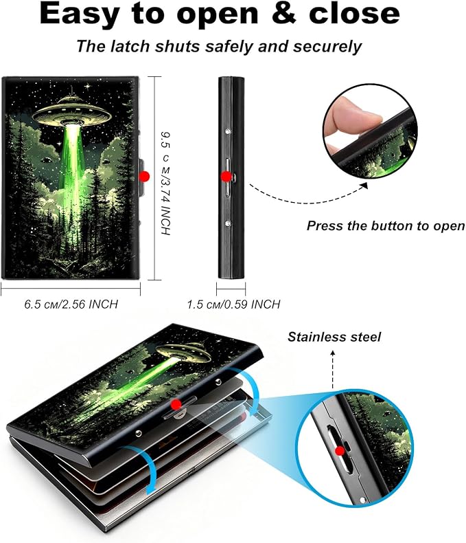 Metal Wallet,Credit Card Holder for Women,Slim RFID Blocking Credit Card Holder Thin Aluminum Wallet ID Case,6 Slot Business Mini Hard Metal Case for Women/Men,Forest Alien Ship - Image 5
