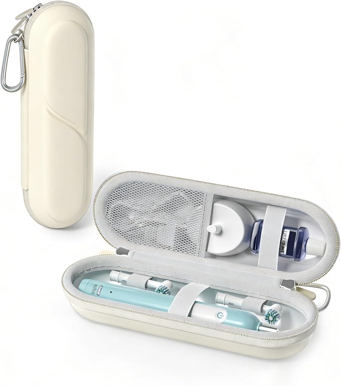 ProCase Toothbrush Travel Case for Oral-B/Oral-B Pro 1000 1500 5000 7000 7500 6000 9600/Philips Sonicare 4100 5100 1100 6100 5300 Oral-B iO Electric Toothbrush Portable Hard Container -Beige by ProCase