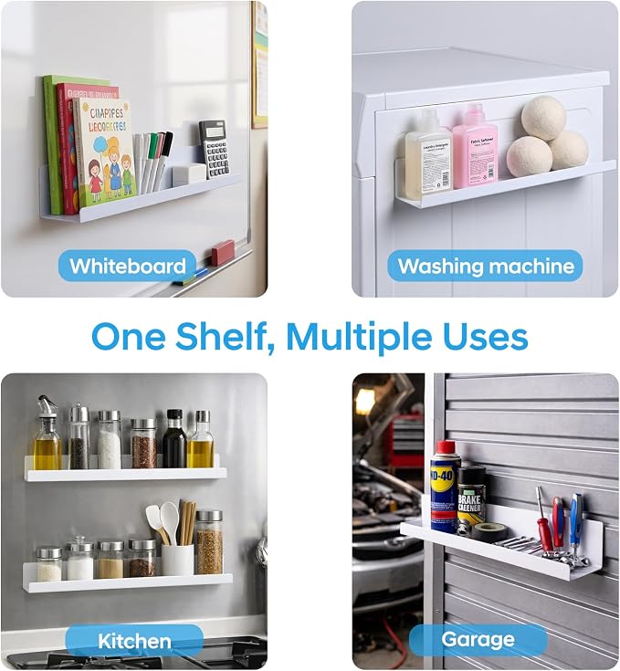 2 Pack 13.5" Metal Magnetic Bookshelf for Whiteboard, Strong Reusable Magnetic Display Shelf, Holds up to 12 lbs, Storage Organizer for Classroom, Kids Room, Office, Kitchen & Garage - Image 2