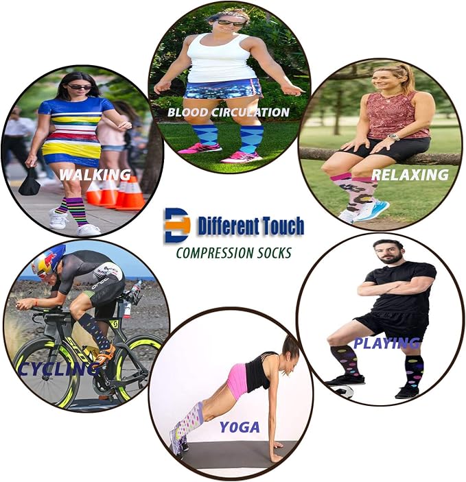 Different Touch 6 Pairs Pack Women Travelers, Anti-Fatigue, Graduated Compression Knee High Socks 9-11 - Image 2