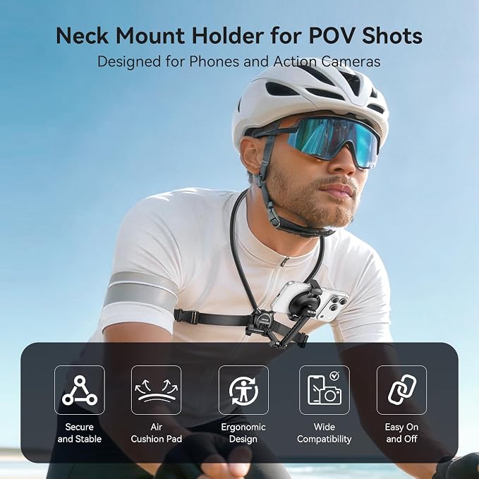 2-in-1 Neck Mount for GoPro Action Camera - Chest Strap Holder Hands Free | Hands-Free POV Shooting | One-Click Release | Adjustable Chest Strap | Air Cushion Comfort | Universal 2-Prong Mount - Image 2