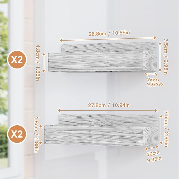 Mystozer Magnetic Spice Rack for Refrigerator, Kitchen Organizer and Storage Shelf, Wood White(4 Pack) - Image 2