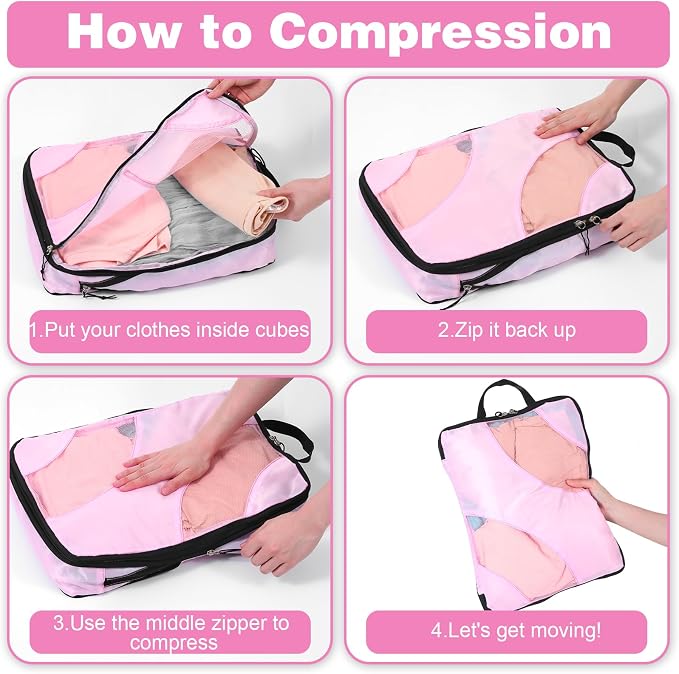 6 Pcs Set ompression Packing Cubes, Expandable Large Packing Cubes for Suitcases and Backpack, Compression Suitcase Organizers with Shoe Bag for Travel - Image 5