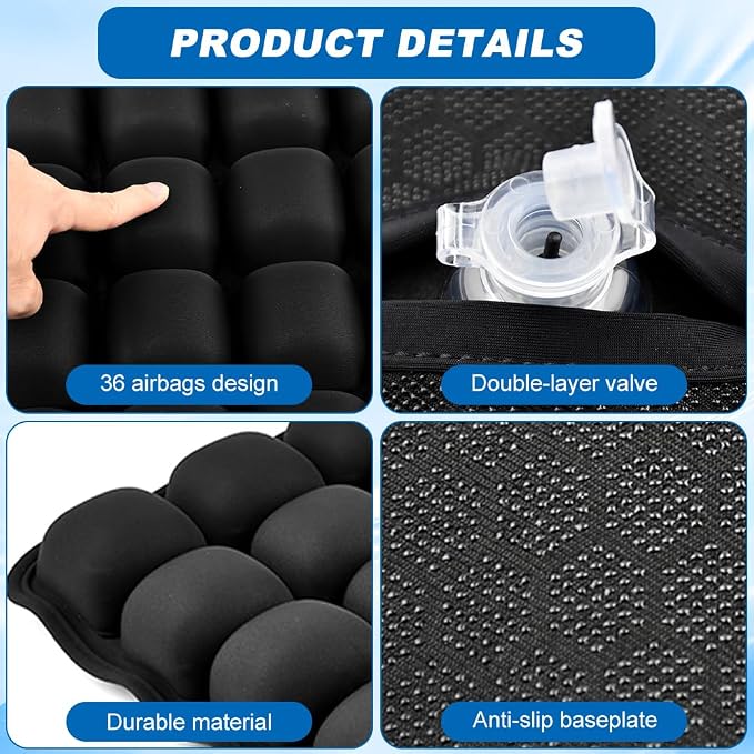 Portable Inflatable Seat Cushion, Airplane Seat Cushion, Press Type 3D Air Cushion for Office Chair, Wheelchair, Car, Travel – Pressure Relief, Breathable & Comfort Support(Color:Black) - Image 4