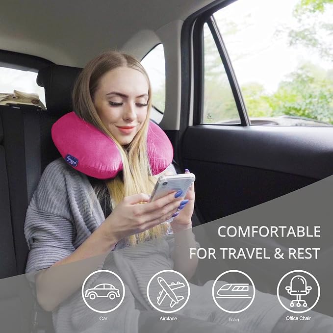 Memory Foam Neck Pillows for Travel - Travel Neck Pillows for Airplanes with Attachable Snap Strap Soft Washable Cover, Flight Neck Pillows Provide Neck Rest for Traveling, Car, Home, Office, Pink - Image 3