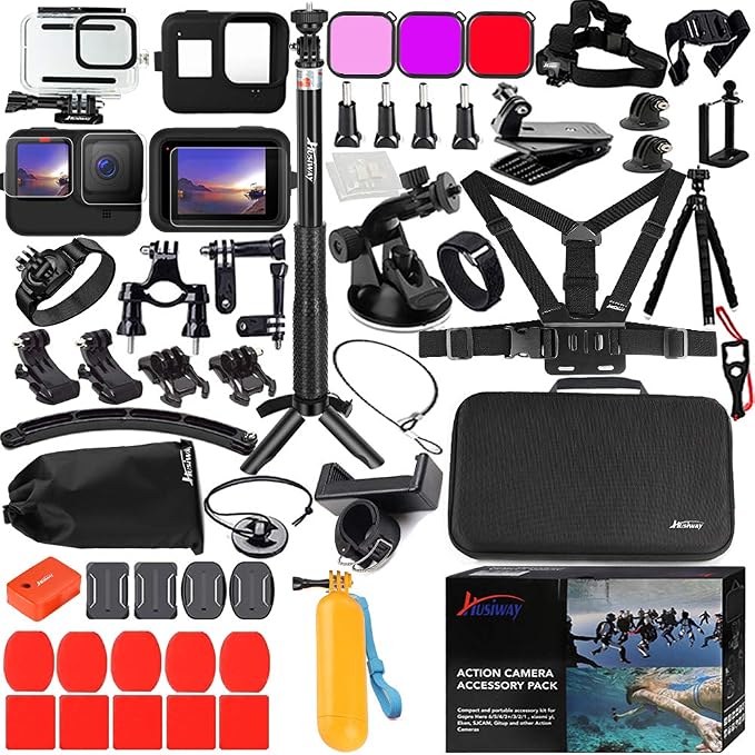 Accessories Kit for Gopro Hero 13 12 11 10 9 Black Waterproof Housing Silicone Case Glass Screen Protector Bundle for Go pro Gopro13 Gopro12 Gopro11 Gopro10 Hero13 Hero12 Hero11 Hero10 Camera 62E by Husiway