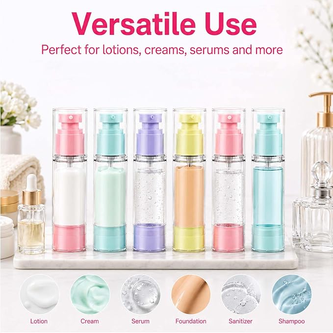 4 Pack Airless Pump Bottles, 1 oz Leakproof Travel Bottles with Pump for Toiletries, Small Empty Containers with Lids for Lotion Creams Serum Skin Care Shampoo Cosmetic Moisturizer Dispenser - Image 7
