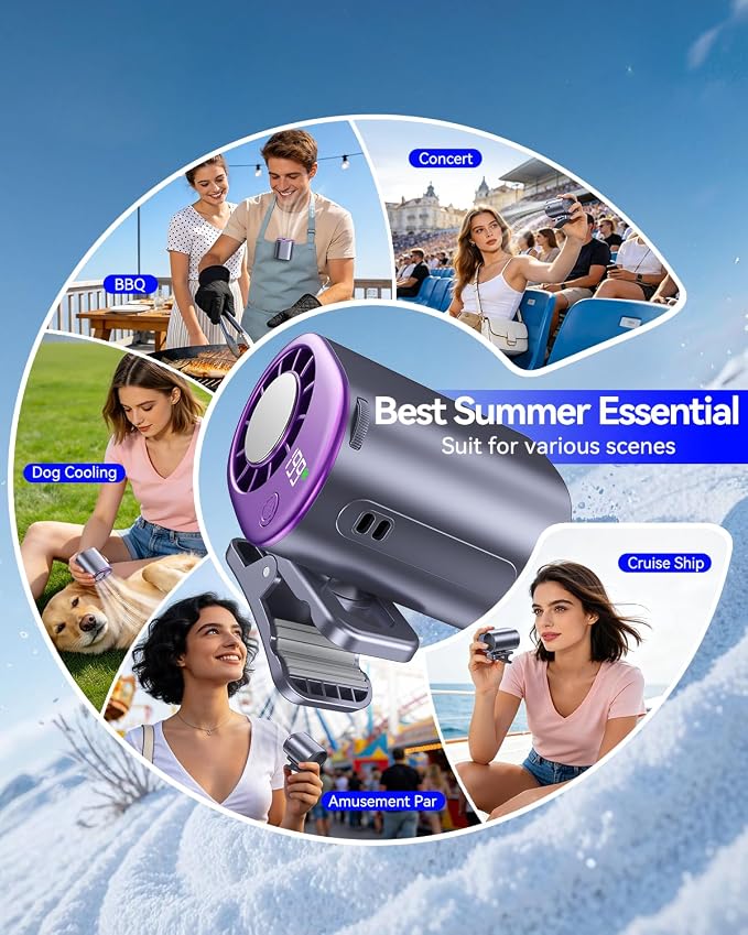 Clip-On Portable Fan with Ice Cooling, 20000 RPM Rechargeable Handheld Turbo Fan, 360° Rotating Detachable Clip, Mini Stroller Fan for Baby, Compact Travel Essentials, Summer Gifts for Women,Grey - Image 8