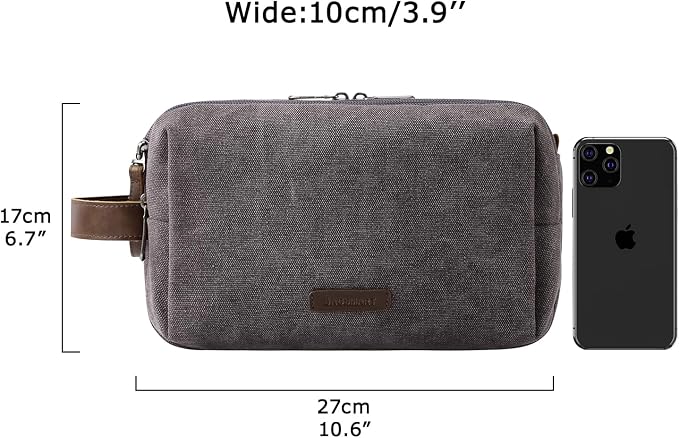 BAGSMART Toiletry Bag for Men, Canvas Travel Toiletry Organizer Dopp Kit Water-resistant Shaving Bag for Toiletries Accessories,Grey-Medium - Image 6