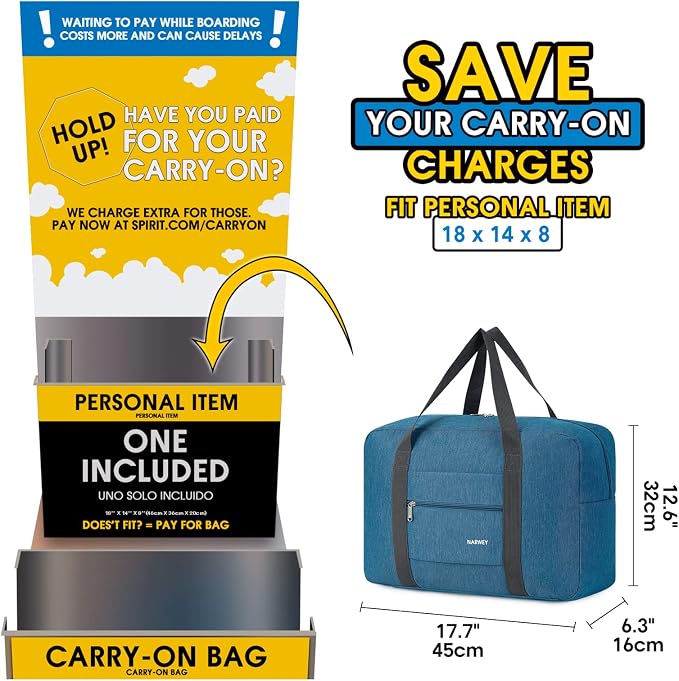 For Spirit Airlines Personal Item Bag Foldable Travel Duffel Bag Tote Carry on Luggage Duffle Overnight for Women and Men - Image 3