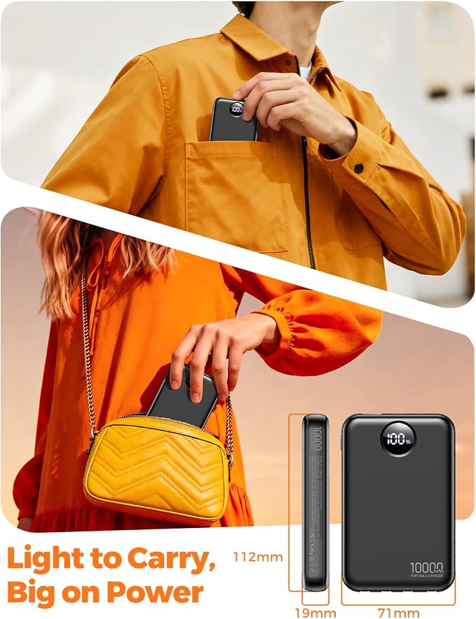 Portable Charger 10000mAh with 4 Built-in Cables 40% Smaller | Power Bank Fast Charging Battery Pack,LED Display Compact with Travel Charger for iPhone Other Devices-Black - Image 3