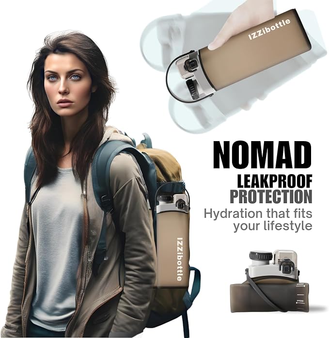 Collapsible Lightweight Silicone Water Bottle (600ml, Brown) | BPA Free, Eco-Friendly, Medical Grade | Leakproof Bottle for Sports, Travel, Hiking, Gym, Outdoor Adventures and Daily Use - Image 3