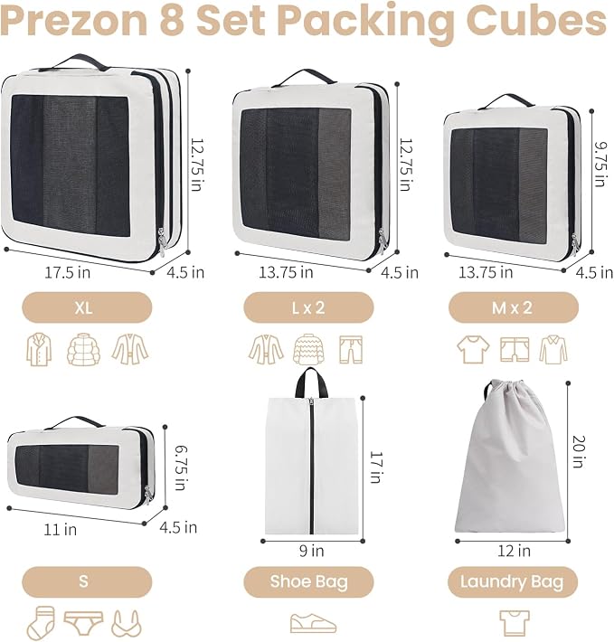 Compression Packing Cubes for Travel, Lightweight Vacation Travel Essentials, Travel Accessories for Suitcase Organizer Bags Set, Durable Luggage Organizer - Image 3