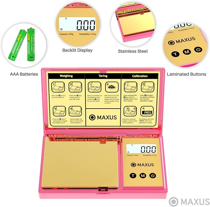 Digital Gram Scale with 200g x 0.01g Capacity | Stylish Pink Plated Shining Cover and Platform, Mini Pocket Scale for Food and Jewelry - Image 4