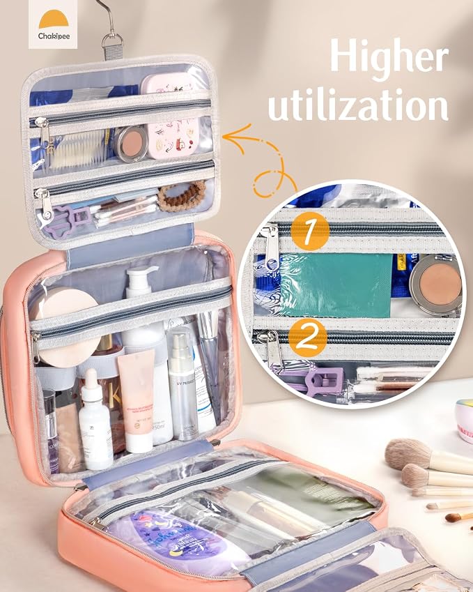 Travel Hanging Toiletry Bag for Women - Waterproof Cosmetic Organizer with Clear Window, Lightweight Bathroom Bags for Essentials, Makeup, Shampoo, Toiletries Dark Pink,Large - Image 4