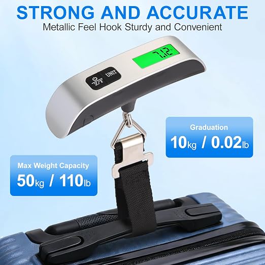 Luggage Scale, 110lb Luggage Weight Scale for Travel,Backlit LCD | 4-Unit Switching, Non-Slip, Travel Essentials for Luggage Backpacks Packages, Battery Included, High Accuracy - Image 4