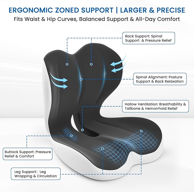 Car Seat Cushion Reducing Sciatica Pressure, Back & Tailbone Comfort | Hollow Design for Coccyx, Double-Sided Anti-Slip, L-Shaped Ergonomic Memory Foam Lumbar Cushion, Suitable for Long Sitting - Image 5
