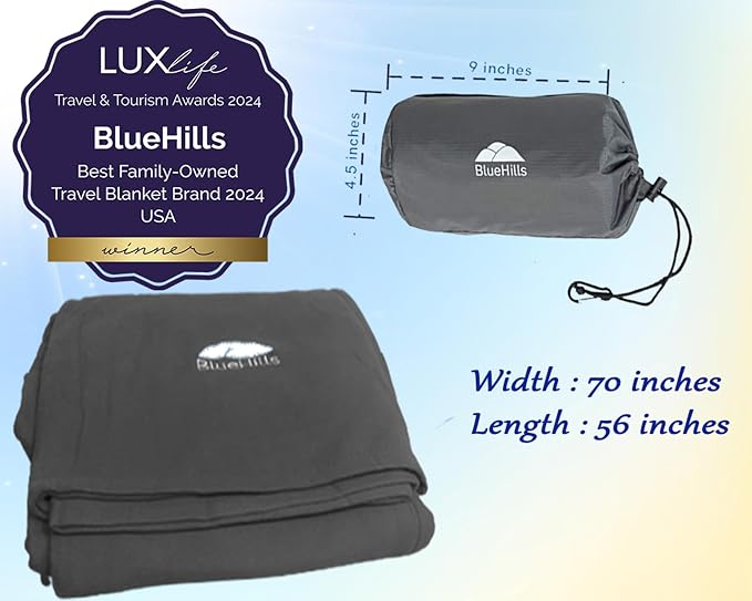 BlueHills Ultra Compact Travel Blanket Pillow Airplane Long Flights - Gray | Portable Bag Case, 70 X 56 Large Size, Luggage Strap & Carabiner, Traveling Essential, Compact & Lightweight, Travel Gifts - Image 5