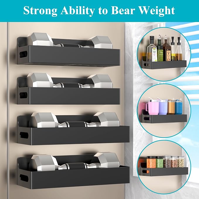 HuggieGems Black Magnetic Spice Rack for Refrigerator, 4 Pack | Kitchen Magnetic Shelf for Fridge, Spice Organizer and Storage, Baby Bottle Holder for Fridge, Magnetic Tea Bag Organizer - Image 5